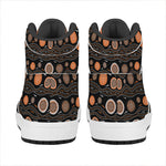 White And Orange Aboriginal Dot Print High Top Leather Sneakers