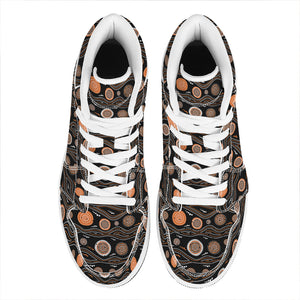 White And Orange Aboriginal Dot Print High Top Leather Sneakers