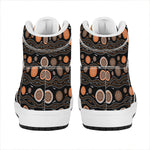 White And Orange Aboriginal Dot Print High Top Leather Sneakers