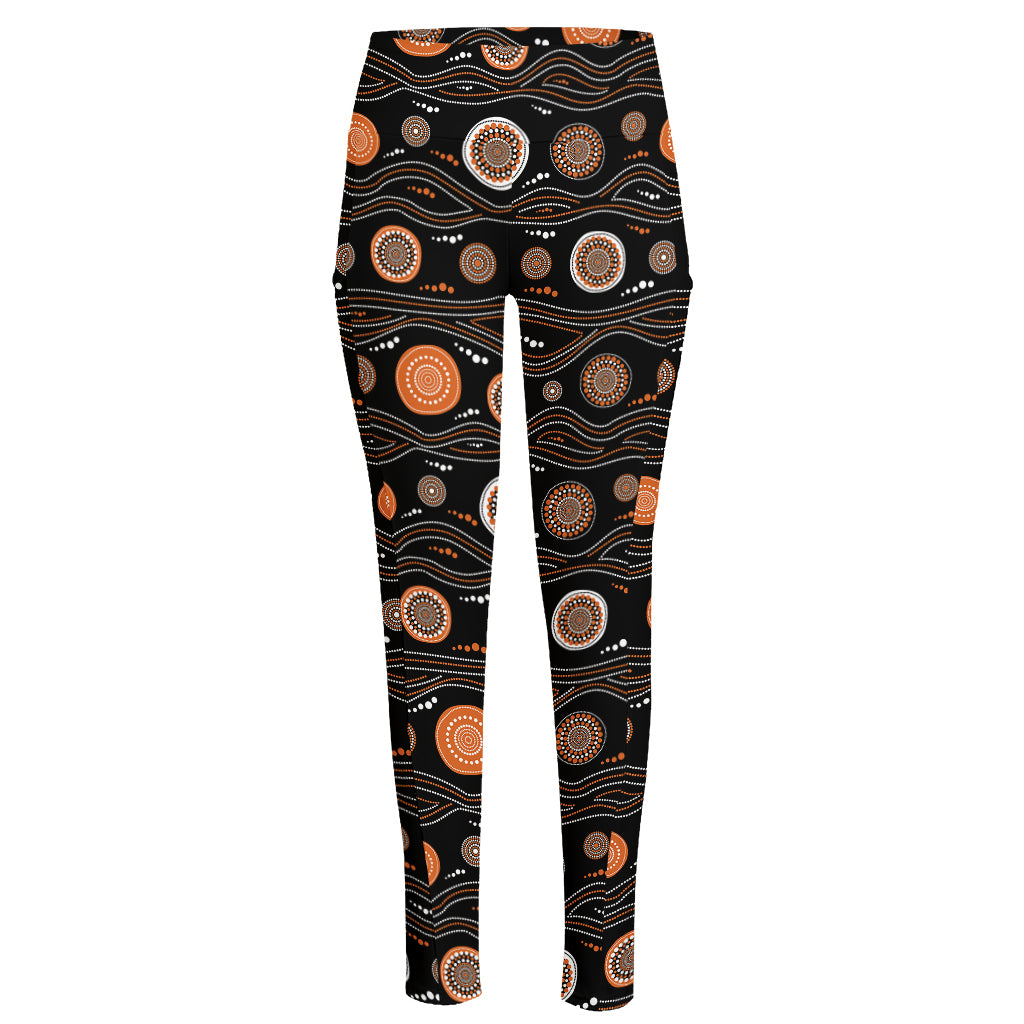 White And Orange Aboriginal Dot Print High-Waisted Pocket Leggings