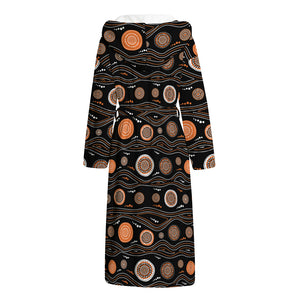 White And Orange Aboriginal Dot Print Hooded Bathrobe