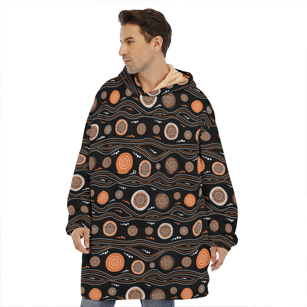 White And Orange Aboriginal Dot Print Hoodie Blanket