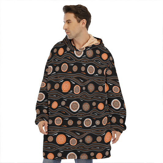 White And Orange Aboriginal Dot Print Hoodie Blanket