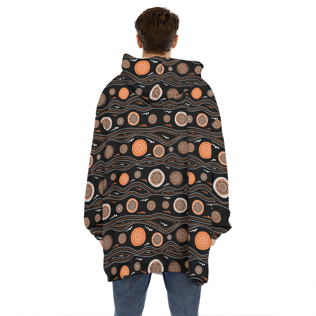 White And Orange Aboriginal Dot Print Hoodie Blanket