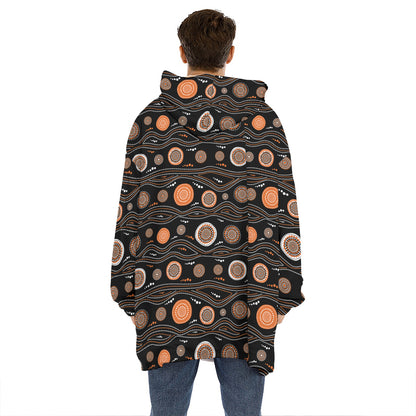 White And Orange Aboriginal Dot Print Hoodie Blanket