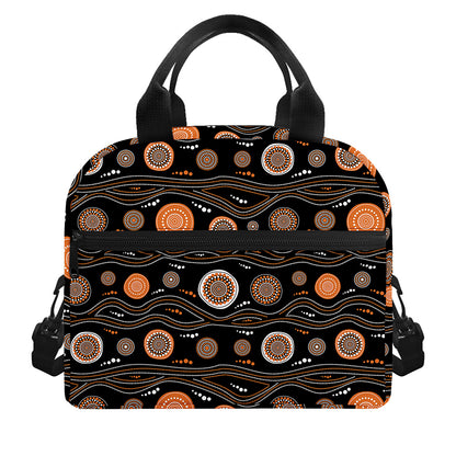 White And Orange Aboriginal Dot Print Insulated Lunch Bag