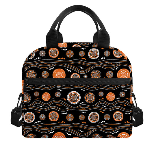 White And Orange Aboriginal Dot Print Insulated Lunch Bag
