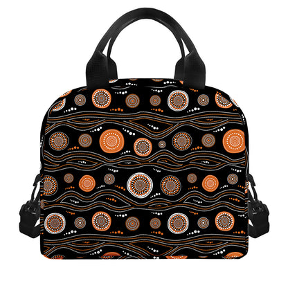 White And Orange Aboriginal Dot Print Insulated Lunch Bag