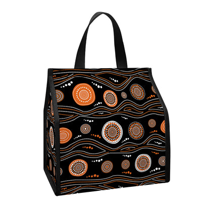White And Orange Aboriginal Dot Print Insulated Lunch Tote