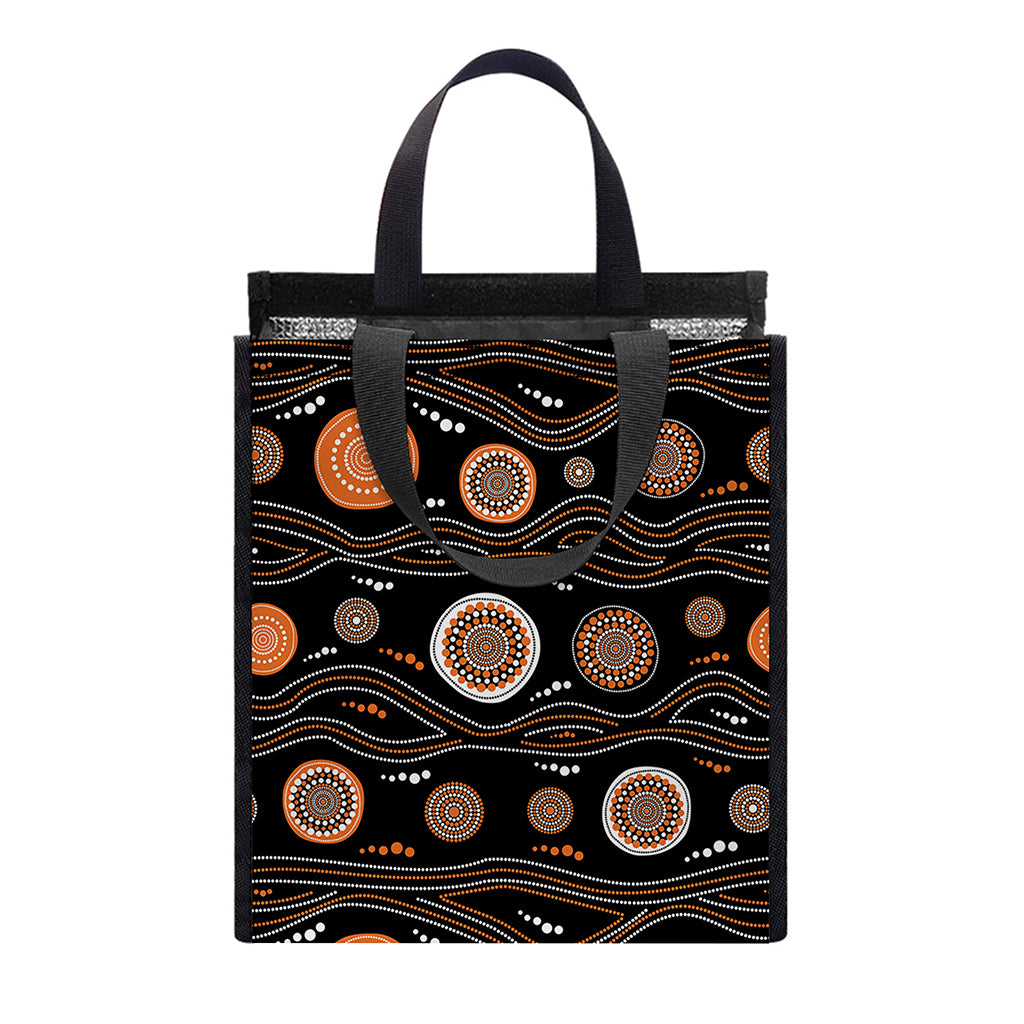 White And Orange Aboriginal Dot Print Insulated Lunch Tote