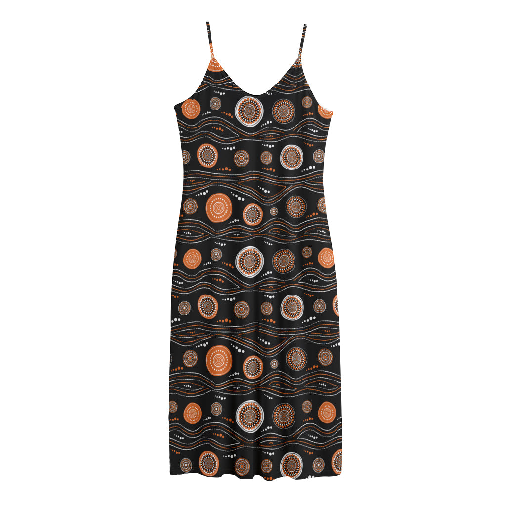 White And Orange Aboriginal Dot Print Jersey Midi Cami Dress