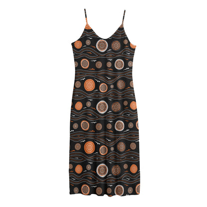 White And Orange Aboriginal Dot Print Jersey Midi Cami Dress