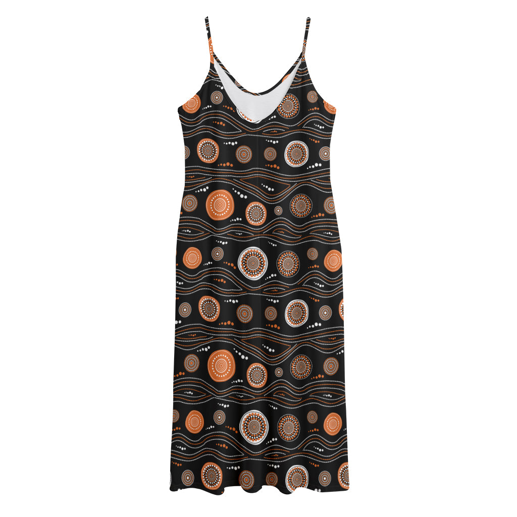 White And Orange Aboriginal Dot Print Jersey Midi Cami Dress