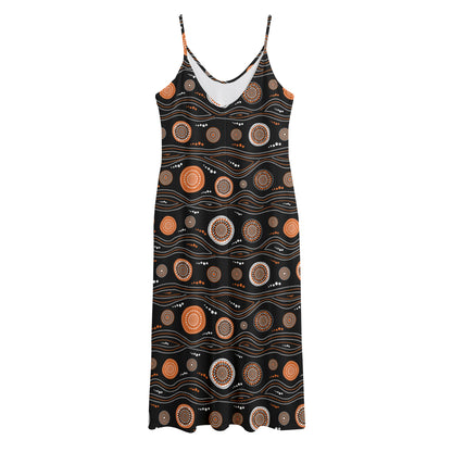 White And Orange Aboriginal Dot Print Jersey Midi Cami Dress