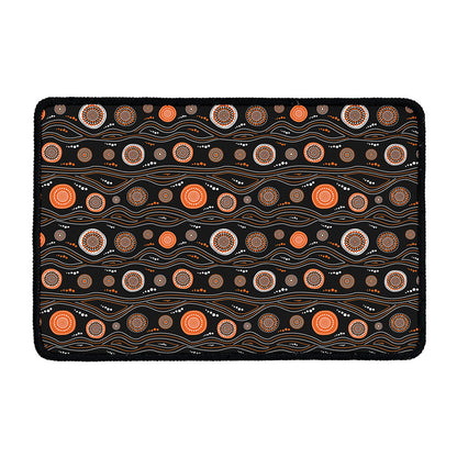 White And Orange Aboriginal Dot Print Kitchen Mat