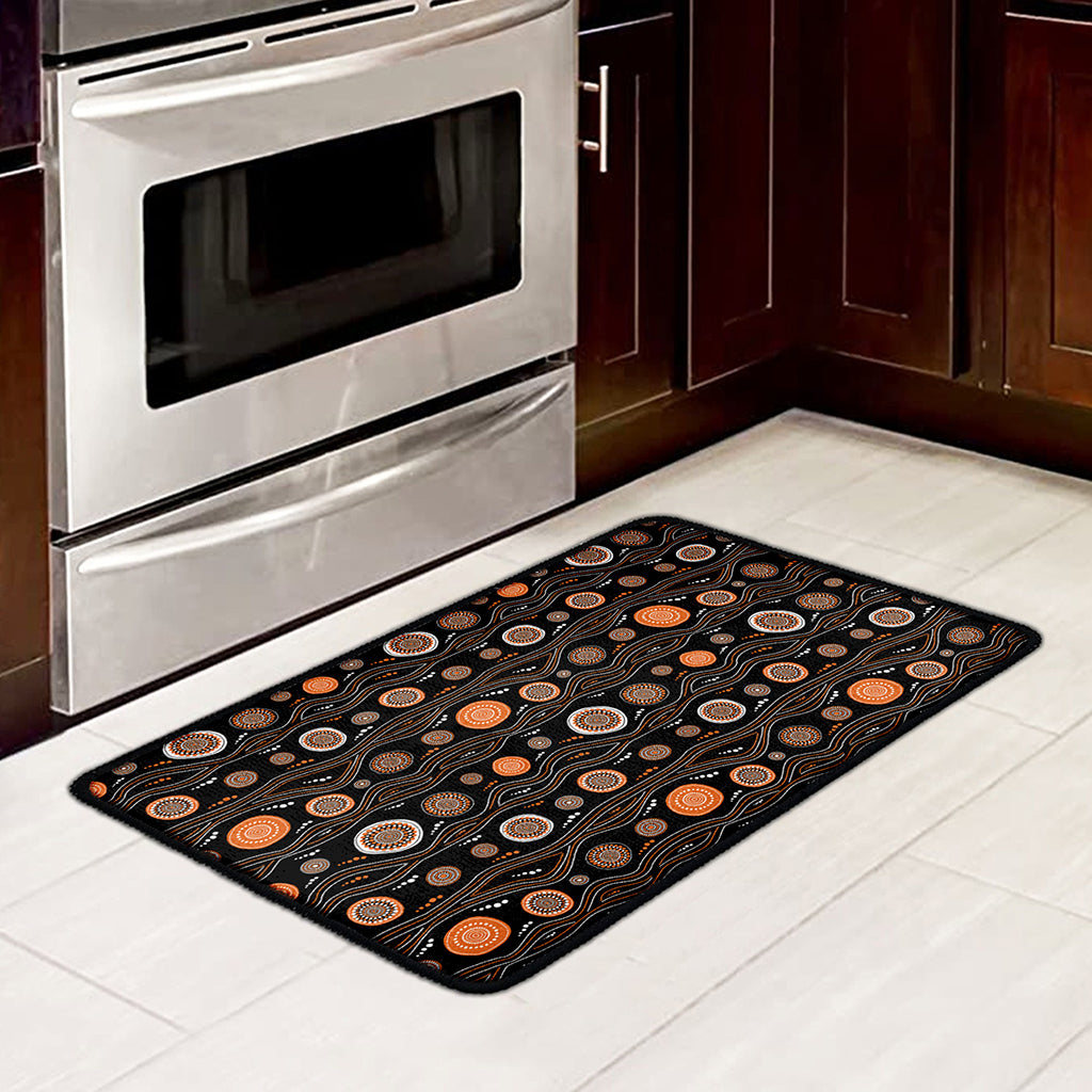 White And Orange Aboriginal Dot Print Kitchen Mat