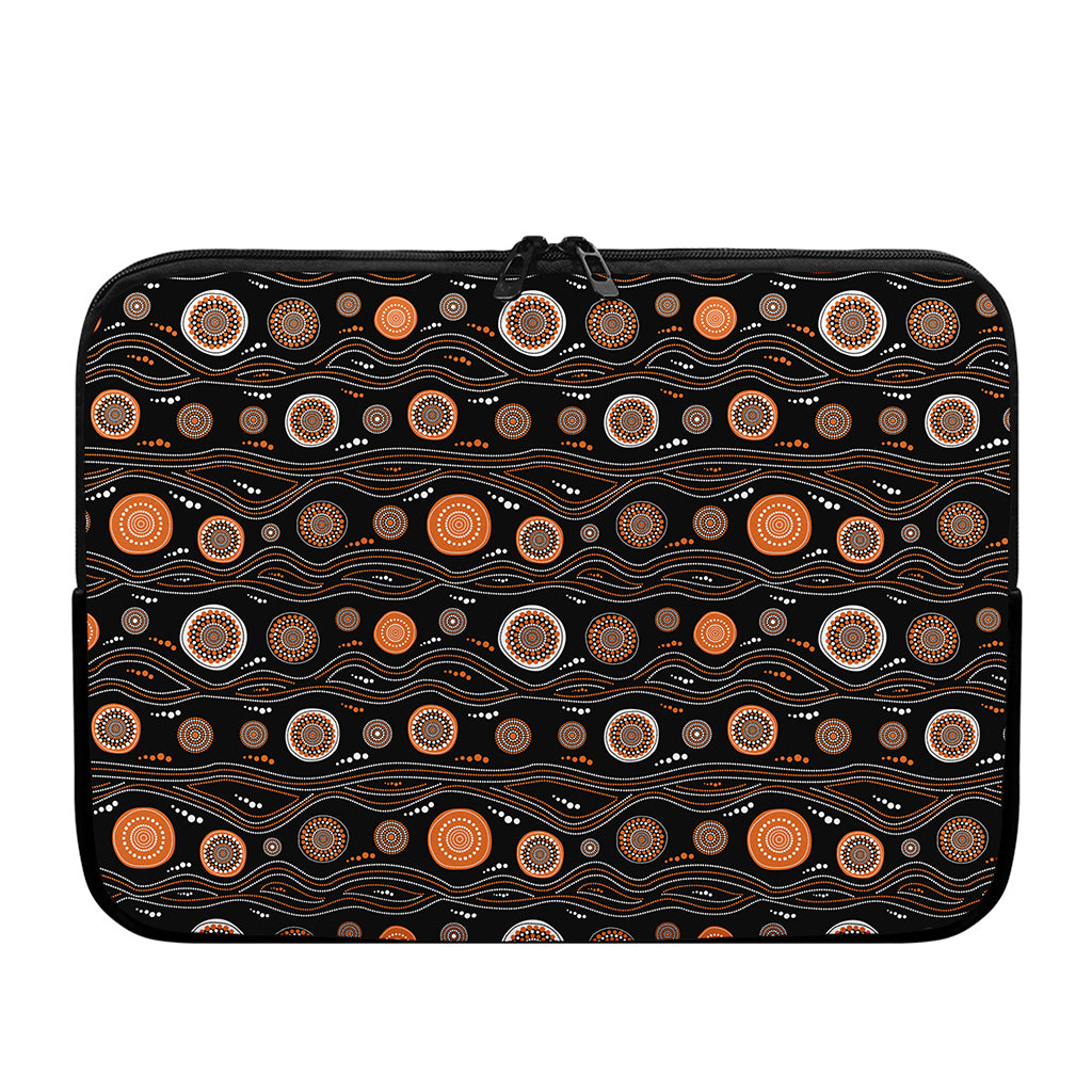 White And Orange Aboriginal Dot Print Laptop Sleeve