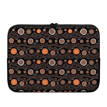 White And Orange Aboriginal Dot Print Laptop Sleeve