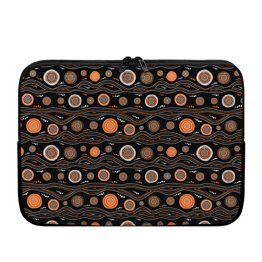 White And Orange Aboriginal Dot Print Laptop Sleeve