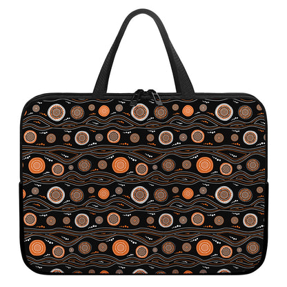 White And Orange Aboriginal Dot Print Laptop Sleeve With Handle