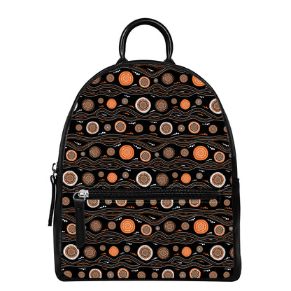 White And Orange Aboriginal Dot Print Leather Backpack