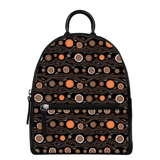 White And Orange Aboriginal Dot Print Leather Backpack