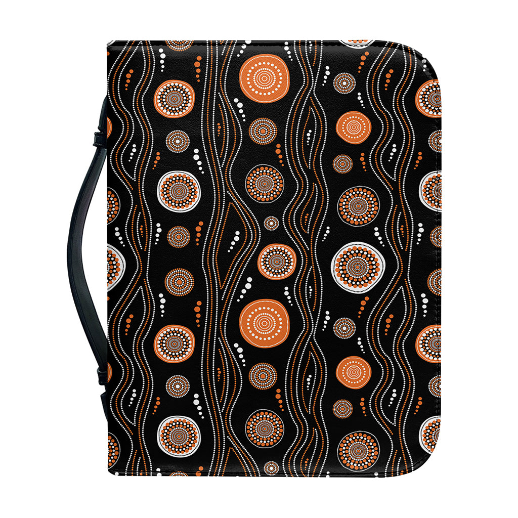 White And Orange Aboriginal Dot Print Leather Bible Cover