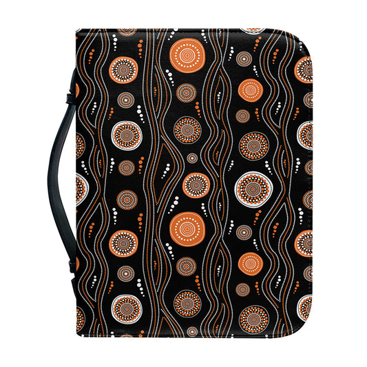 White And Orange Aboriginal Dot Print Leather Bible Cover
