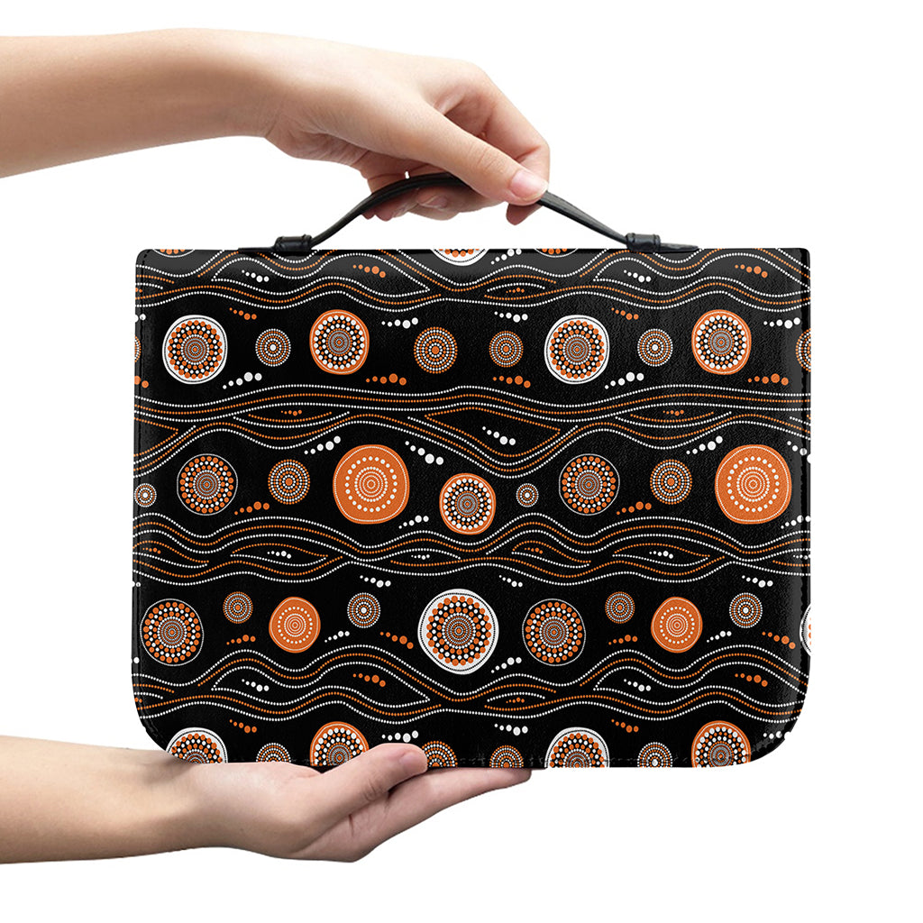 White And Orange Aboriginal Dot Print Leather Bible Cover