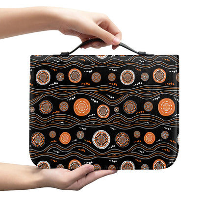 White And Orange Aboriginal Dot Print Leather Bible Cover