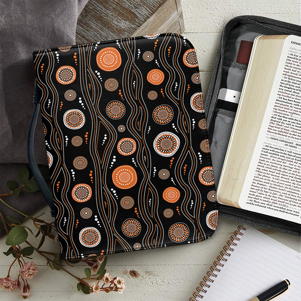 White And Orange Aboriginal Dot Print Leather Bible Cover