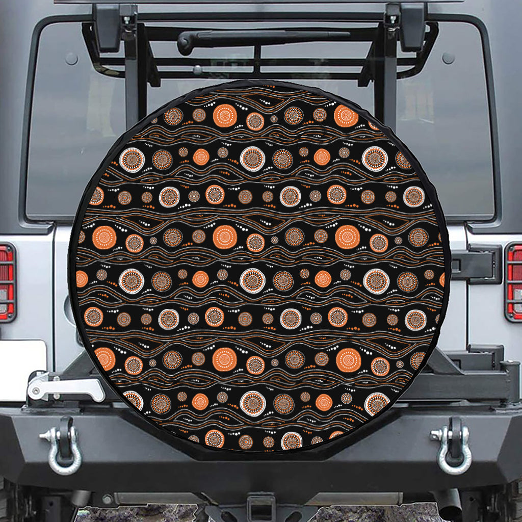 White And Orange Aboriginal Dot Print Leather Spare Tire Cover
