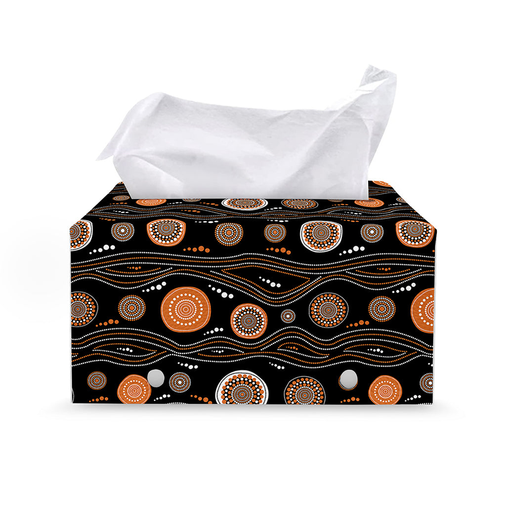 White And Orange Aboriginal Dot Print Leather Tissue Box Cover