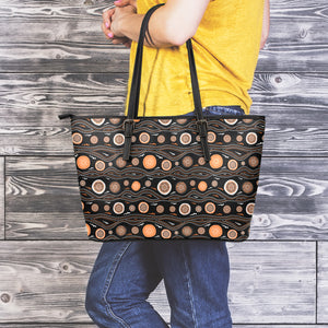 White And Orange Aboriginal Dot Print Leather Tote Bag