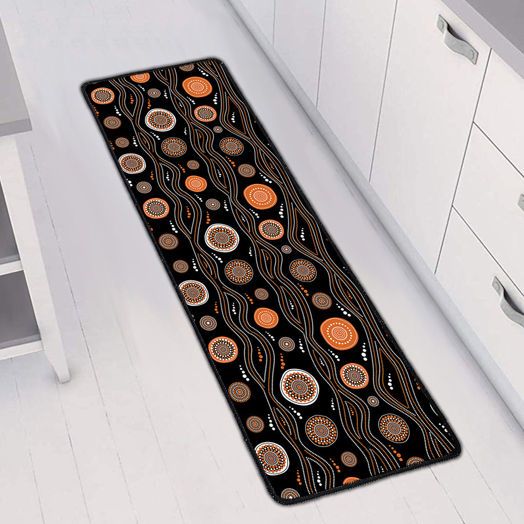 White And Orange Aboriginal Dot Print Long Kitchen Mat