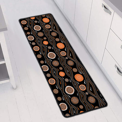 White And Orange Aboriginal Dot Print Long Kitchen Mat