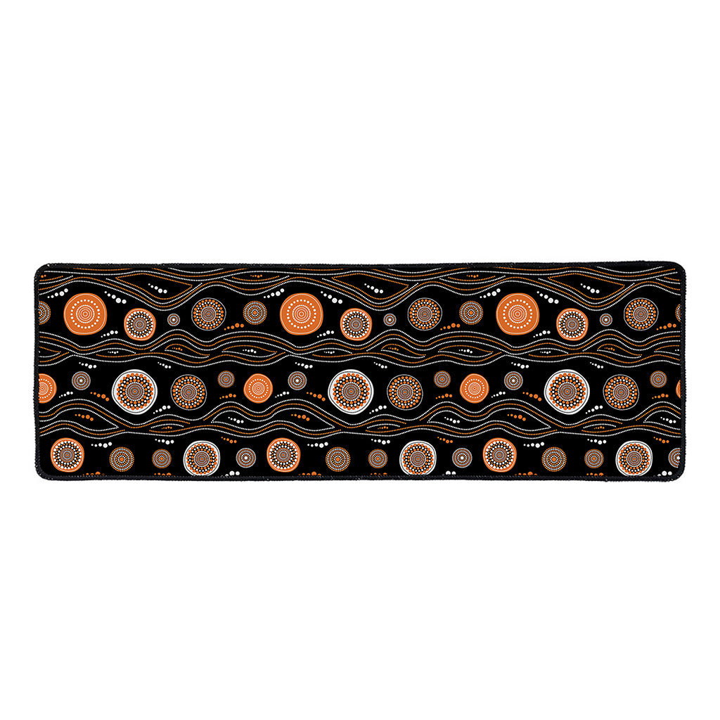 White And Orange Aboriginal Dot Print Long Kitchen Mat