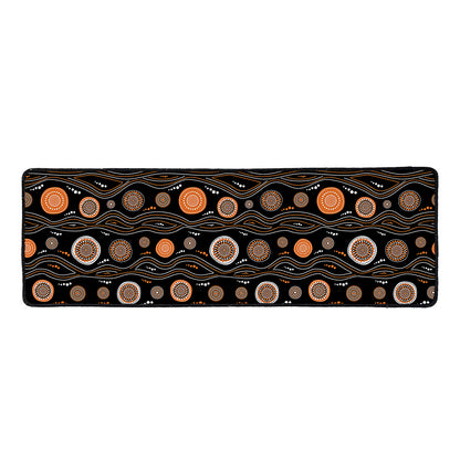 White And Orange Aboriginal Dot Print Long Kitchen Mat