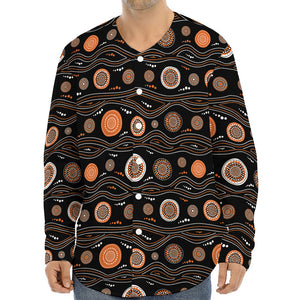 White And Orange Aboriginal Dot Print Long Sleeve Baseball Jersey