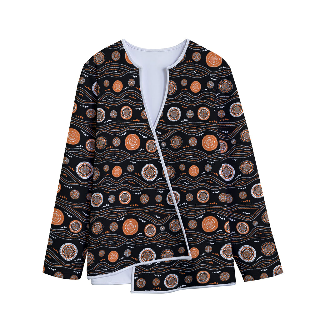 White And Orange Aboriginal Dot Print Long Sleeve Short Coat