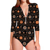 White And Orange Aboriginal Dot Print Long Sleeve Swimsuit