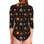 White And Orange Aboriginal Dot Print Long Sleeve Swimsuit