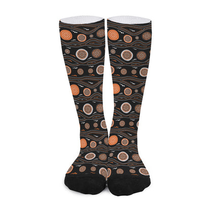 White And Orange Aboriginal Dot Print Long Socks