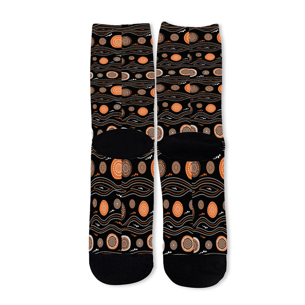 White And Orange Aboriginal Dot Print Long Socks