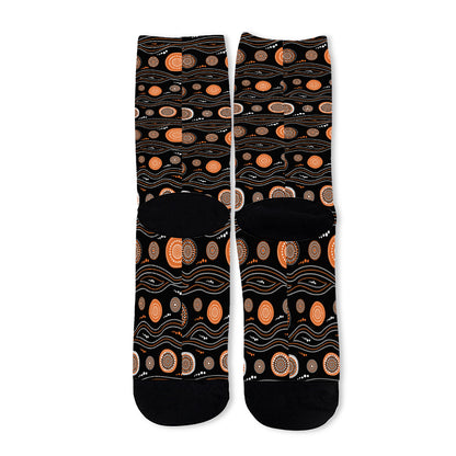 White And Orange Aboriginal Dot Print Long Socks