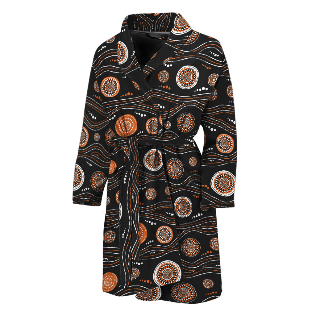 White And Orange Aboriginal Dot Print Men's Bathrobe