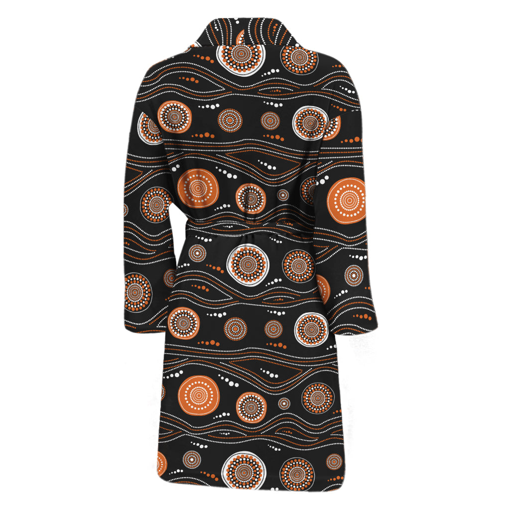 White And Orange Aboriginal Dot Print Men's Bathrobe