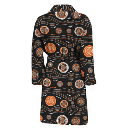 White And Orange Aboriginal Dot Print Men's Bathrobe