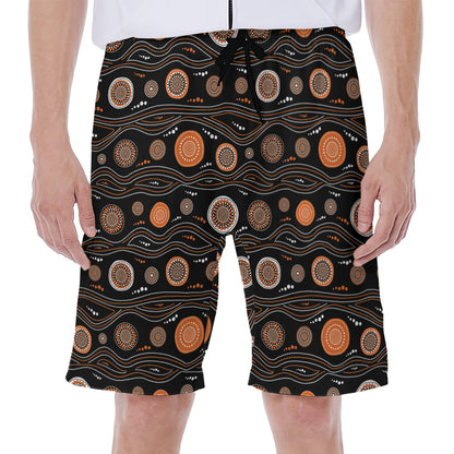 White And Orange Aboriginal Dot Print Men's Beach Shorts
