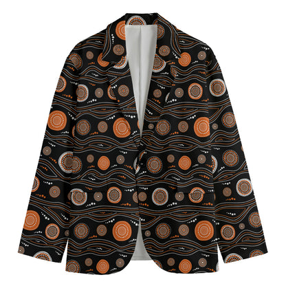 White And Orange Aboriginal Dot Print Men's Blazer